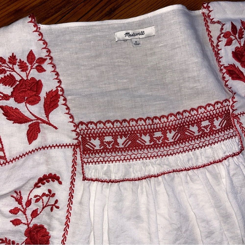 Madewell White Blouse with Red Embroidery - Picture 3 of 9